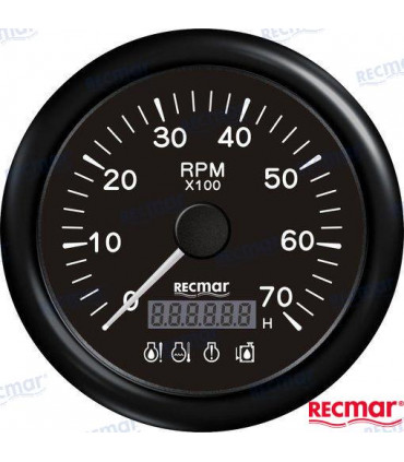 TACHOMETER W/4 LED ALARM 0/7000RPM BLACK