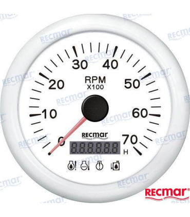 TACHOMETER W/4 LED ALARM 0/7000RPM WHITE